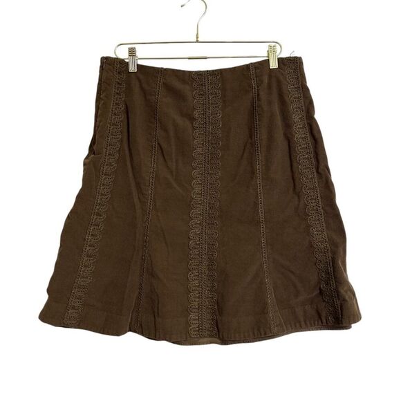 Boden Corduroy Skirt Women's 12R Brown Embroidered Boho Minimalist Preppy - Picture 2 of 6